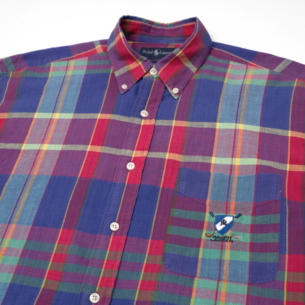 VTG Polo Ralph Lauren Shirt Men's Tilden Golf Crest Logo Button Down Preppy M